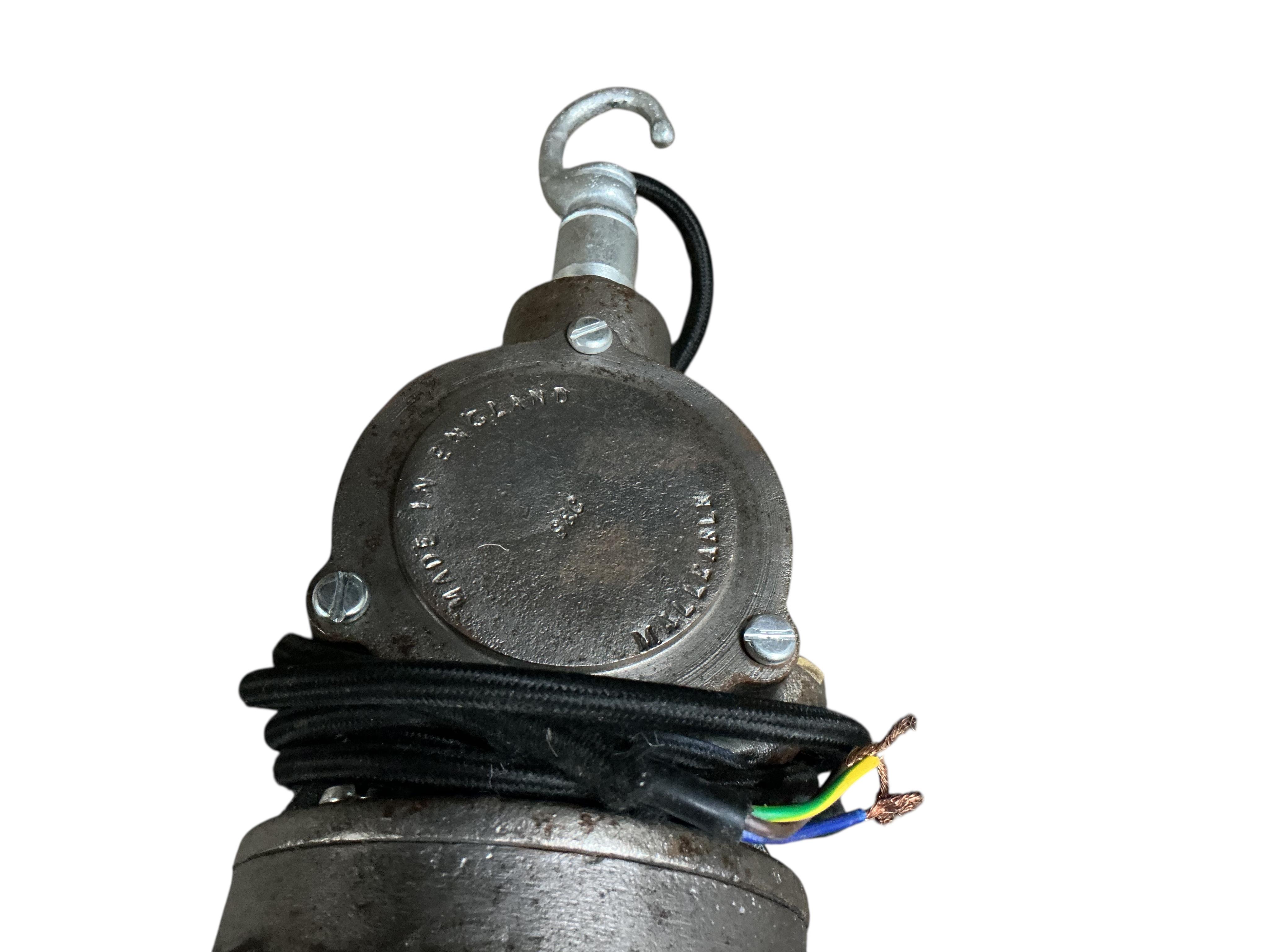 A pair of GEC grey enamel pendant ceiling lights, diameter 45cm, height 46cm